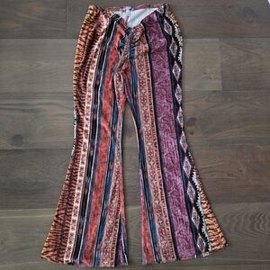 Urban Outfitters Bohemian Flared Velvet Pants with Front Elastic Ruching Detail